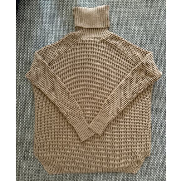 HATCH Waffle Knit Merino Wool/Cashmere Turtleneck Sweater Neutral Camel One Size - Picture 3 of 7